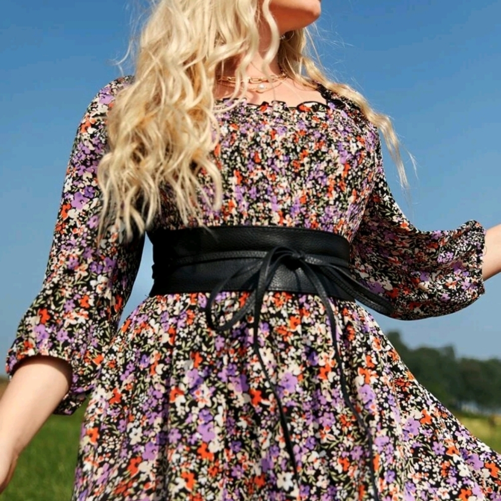 Plus Size Black vegan leather tie waist Obi belt - Picture 11 of 12